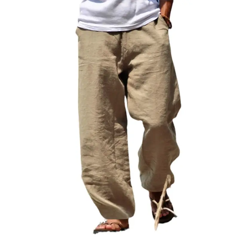 Men's Loose Fit Straight Pants Summer Casual Linen Cotton - Image 12