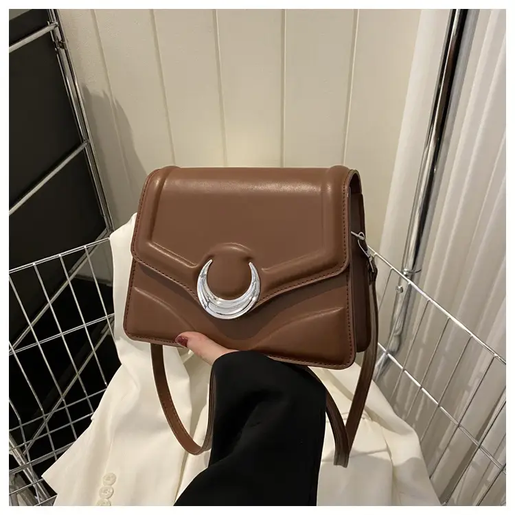 Women's Brown Crescent Lock Shoulder Bag 2025 New Trendy — feature 29