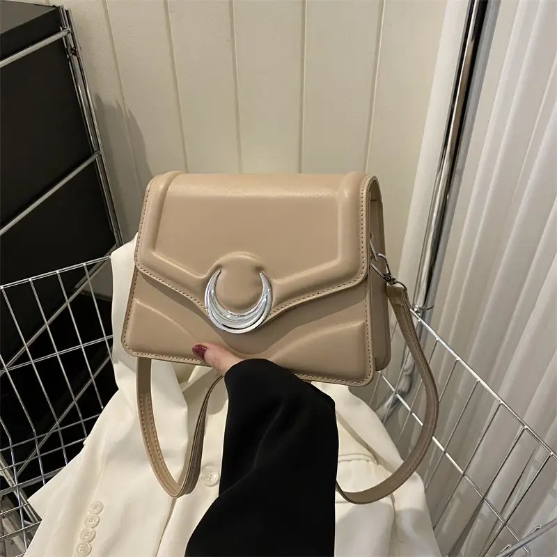 Women's Brown Crescent Lock Shoulder Bag 2025 New Trendy - Image 3