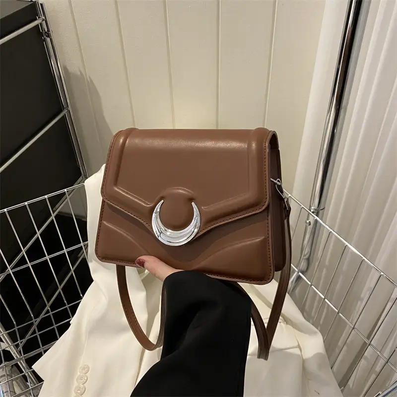 Women's Brown Crescent Lock Shoulder Bag 2025 New Trendy - Image 4