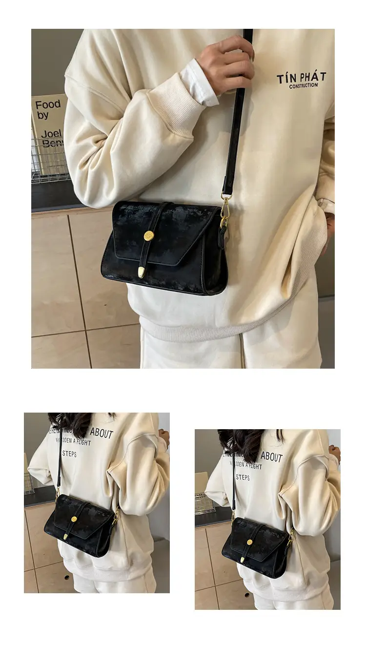 Women's Black Velvet Square Shoulder Bag 2024 — feature 13