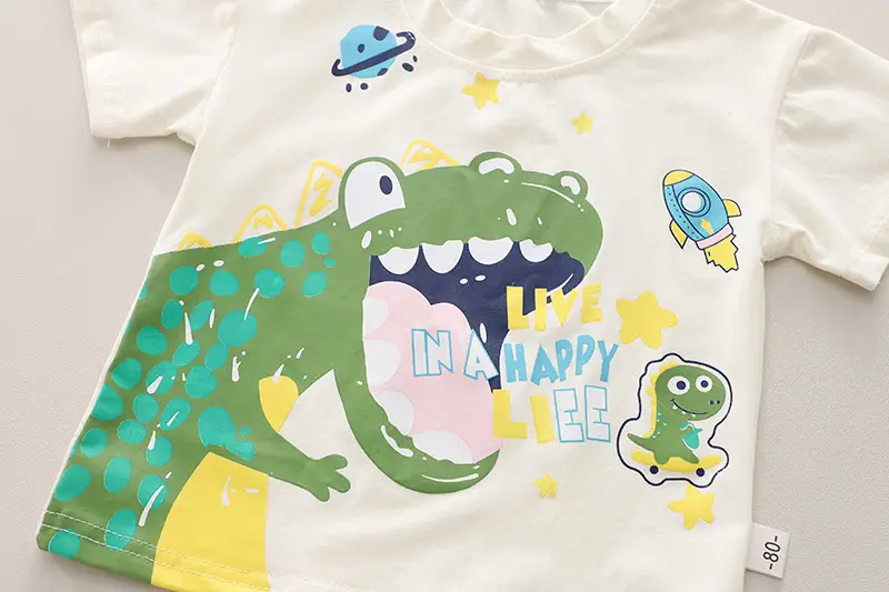Children Cotton T-Shirt Shorts Set Yellow Green Frog Print — feature 7