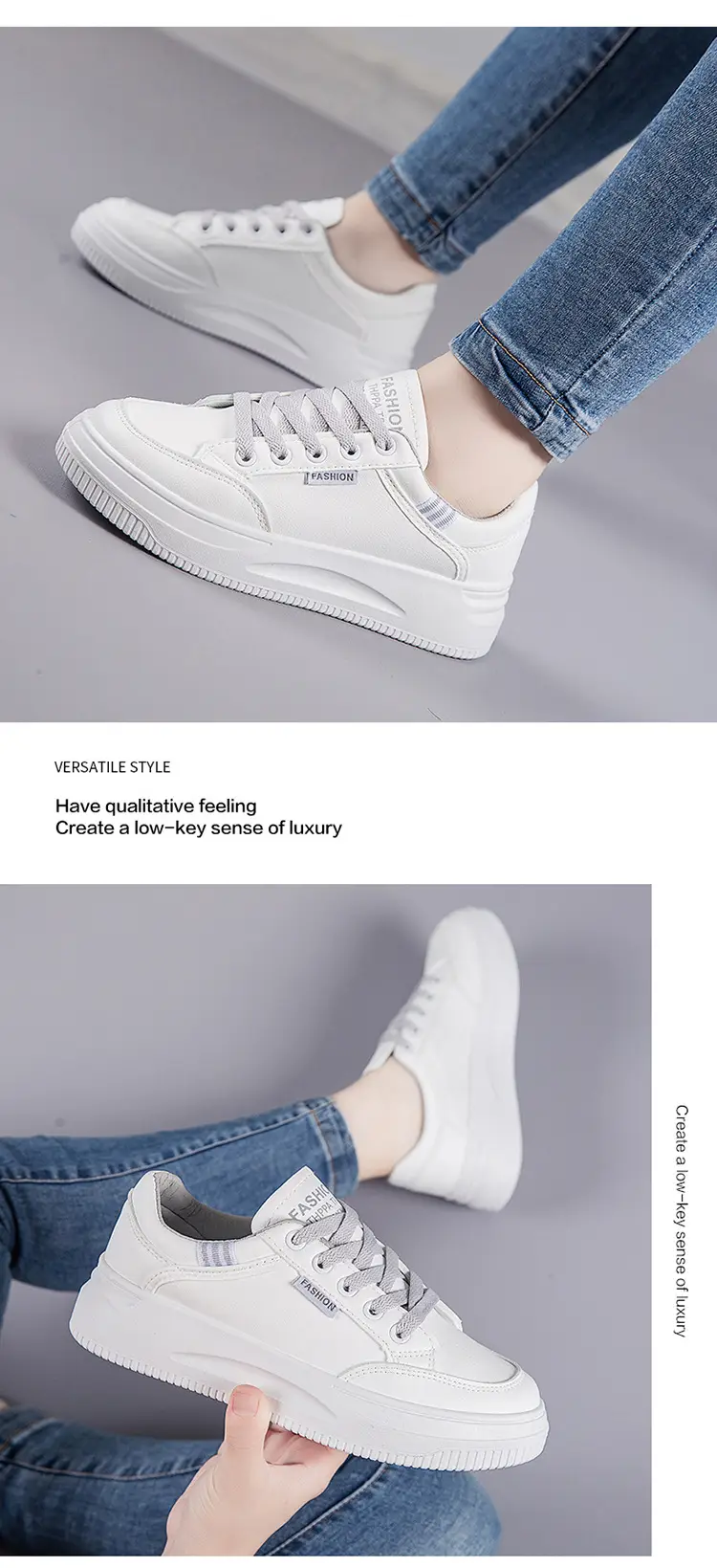 2026 Hot-Selling Spring and Autumn Lightweight White Sneakers with Leather Surface, Height-Increasing Soft Sole, Breathable Thick-Soled Sports Casual Shoes for Women — feature 14