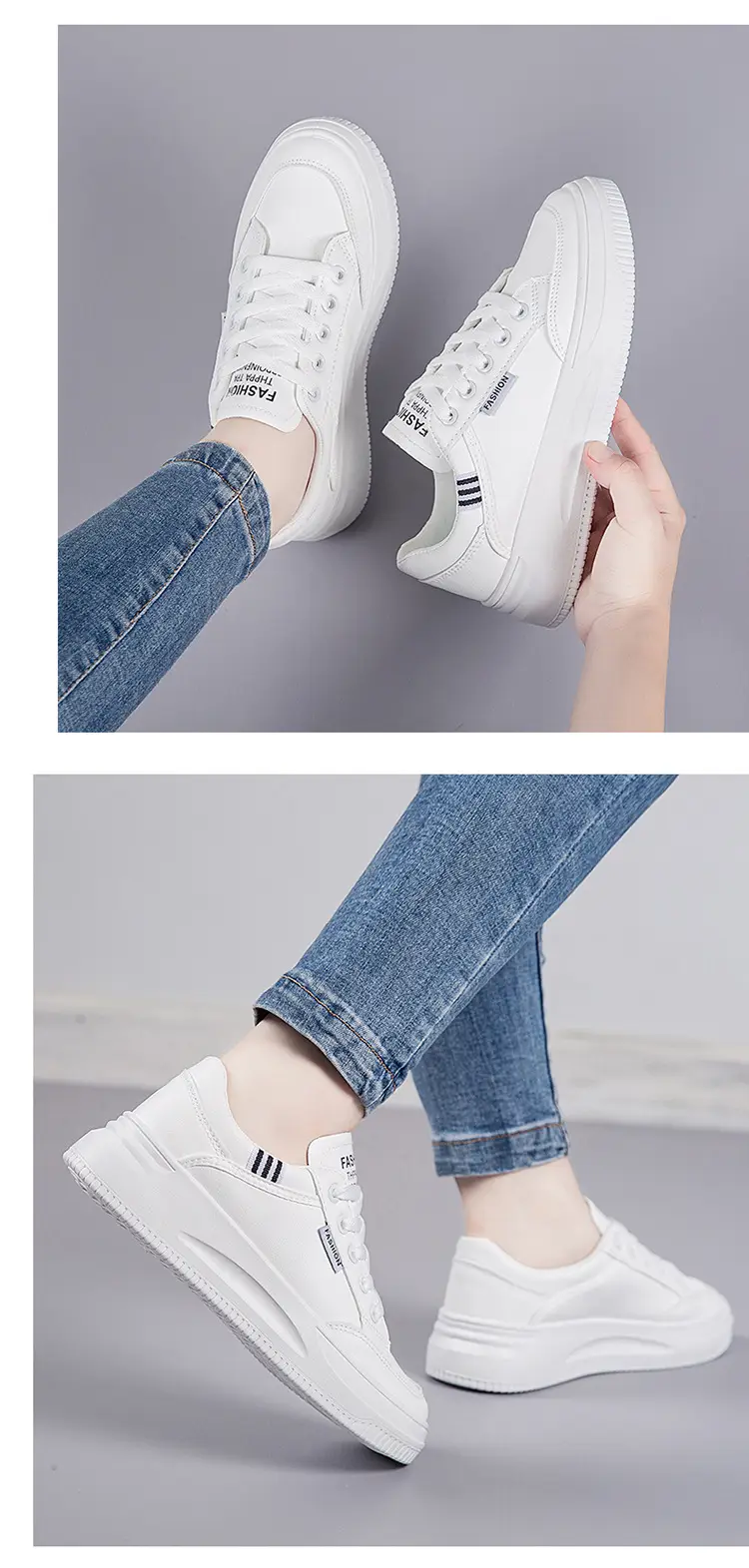 2026 Hot-Selling Spring and Autumn Lightweight White Sneakers with Leather Surface, Height-Increasing Soft Sole, Breathable Thick-Soled Sports Casual Shoes for Women — feature 16