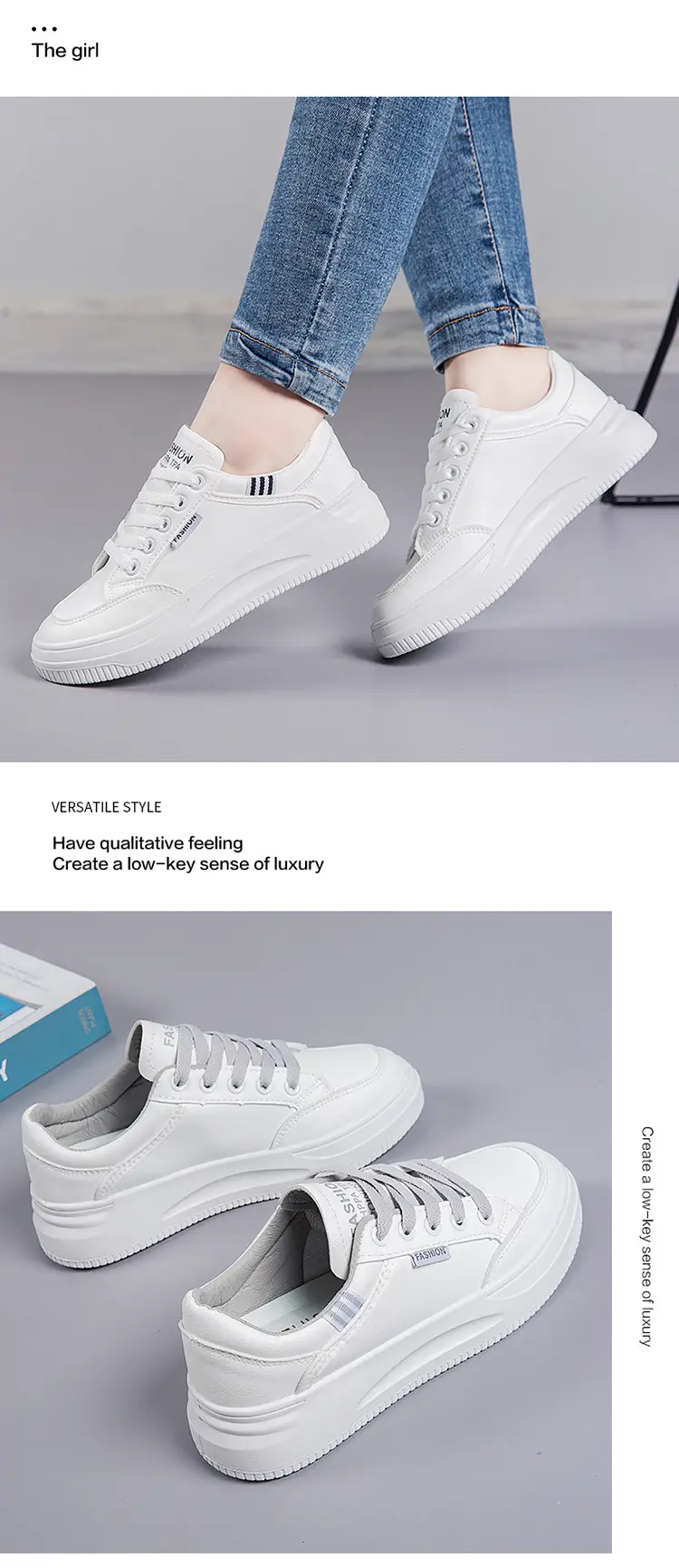 2026 Hot-Selling Spring and Autumn Lightweight White Sneakers with Leather Surface, Height-Increasing Soft Sole, Breathable Thick-Soled Sports Casual Shoes for Women — feature 17