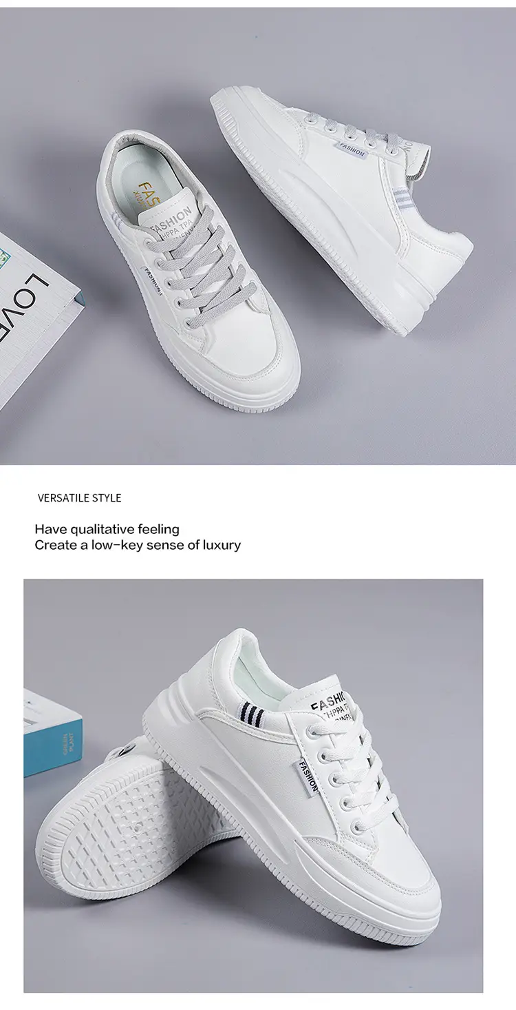 2026 Hot-Selling Spring and Autumn Lightweight White Sneakers with Leather Surface, Height-Increasing Soft Sole, Breathable Thick-Soled Sports Casual Shoes for Women — feature 19