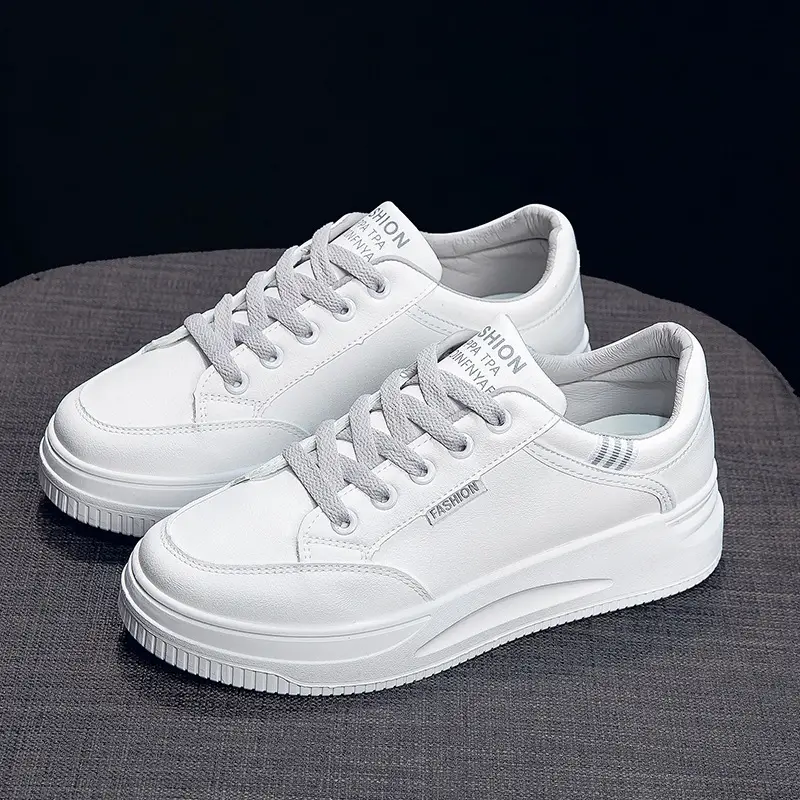 2026 Hot-Selling Spring and Autumn Lightweight White Sneakers with Leather Surface, Height-Increasing Soft Sole, Breathable Thick-Soled Sports Casual Shoes for Women - Image 2
