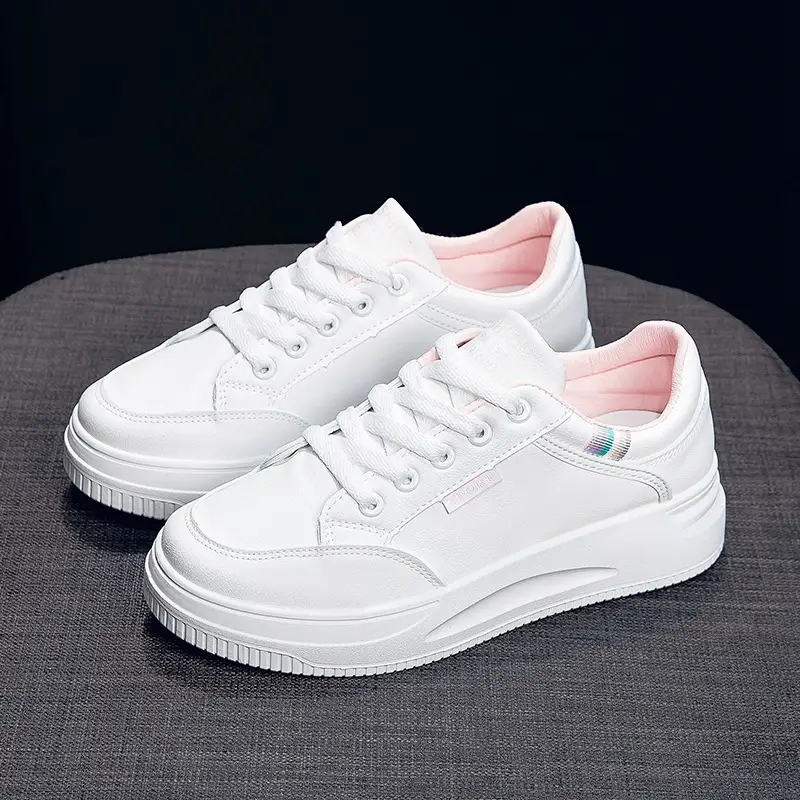 2026 Hot-Selling Spring and Autumn Lightweight White Sneakers with Leather Surface, Height-Increasing Soft Sole, Breathable Thick-Soled Sports Casual Shoes for Women - Image 3