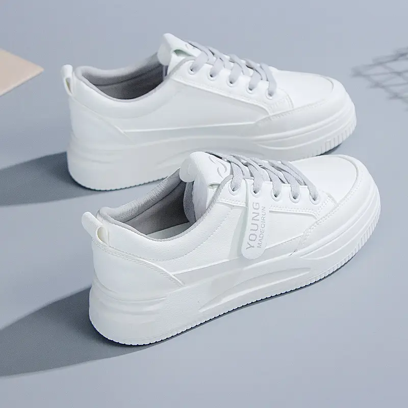 2026 Hot-Selling Spring and Autumn Lightweight White Sneakers with Leather Surface, Height-Increasing Soft Sole, Breathable Thick-Soled Sports Casual Shoes for Women - Image 5