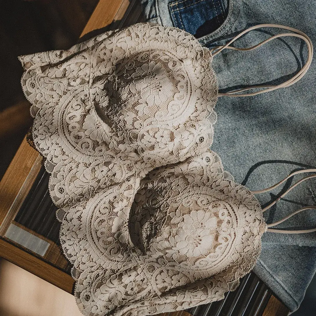 Black Lace Camisole Chest Pad Bra for Women Summer - Image 5