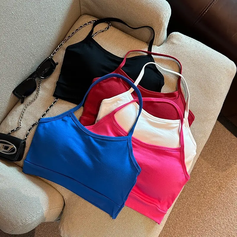 6519# Seaside Holiday Style Hanging Neck and Sling Small Vest Women's Summer Spice Girls Bring Home Chest Pad Beautiful Back