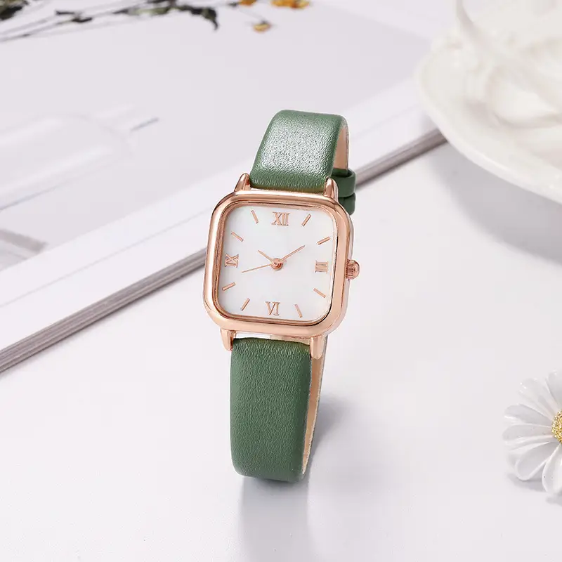 New Small Square Watch with Roman Scale & Brown Leather Band - Image 4