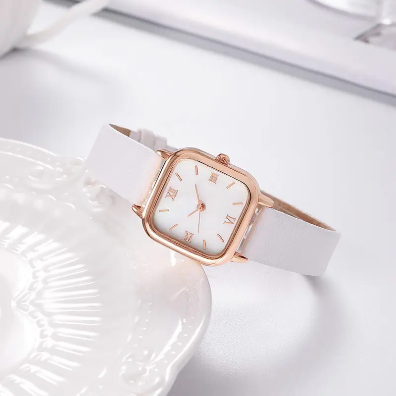 New Small Square Watch with Roman Scale & Brown Leather Band — feature 3