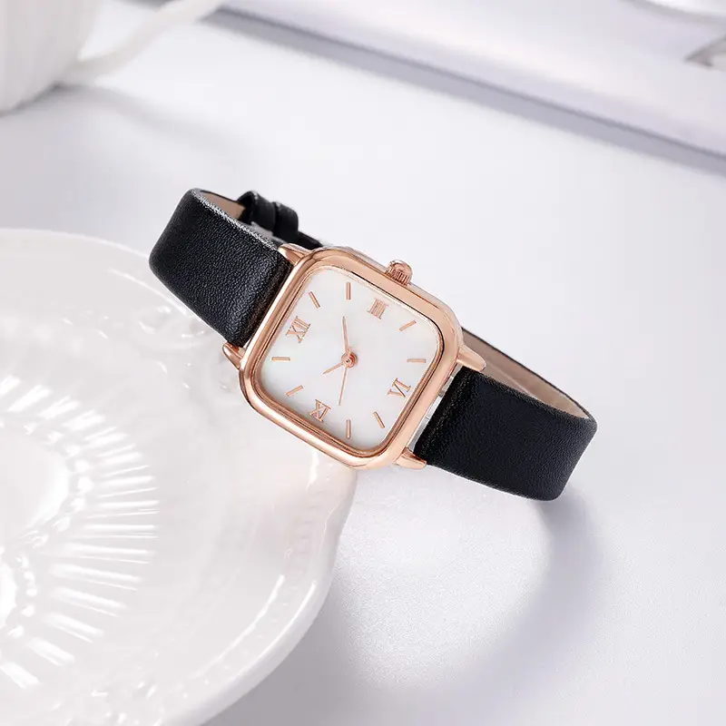 New Small Square Watch with Roman Scale & Brown Leather Band — feature 4