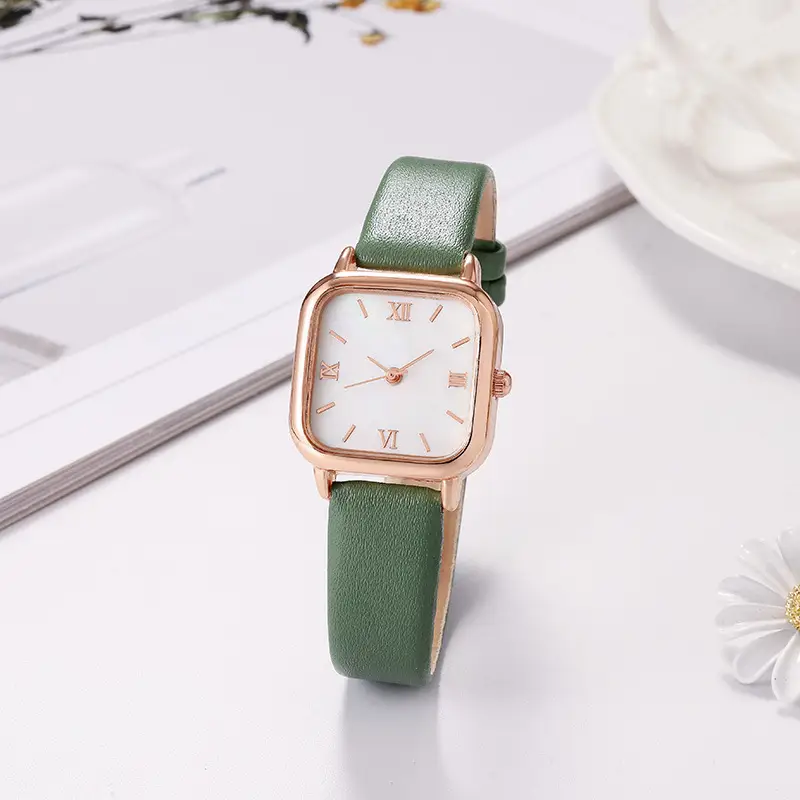 New Small Square Watch with Roman Scale & Brown Leather Band — feature 5