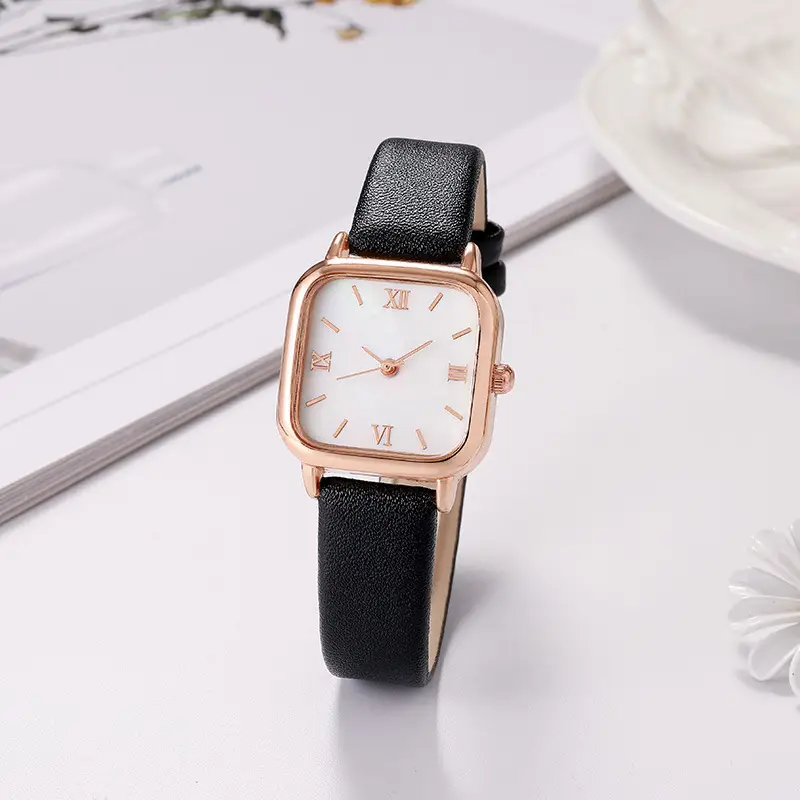 New Small Square Watch with Roman Scale & Brown Leather Band — feature 7