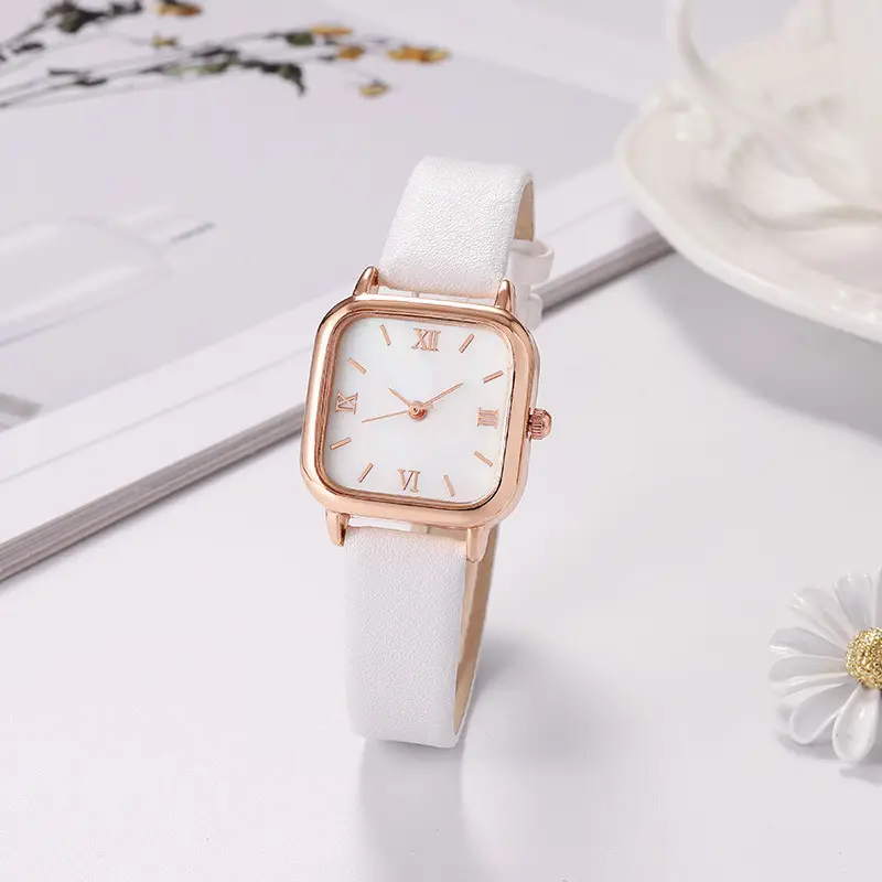New Small Square Watch with Roman Scale & Brown Leather Band — feature 9