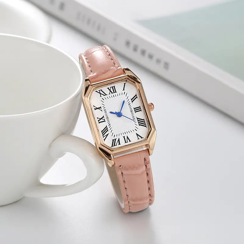 Women's Square Watch Green Leather Strap Luxury Watch - Image 3