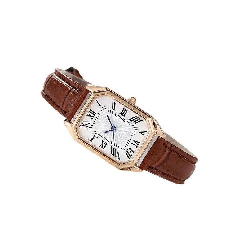 Women's Square Watch Green Leather Strap Luxury Watch - Image 7