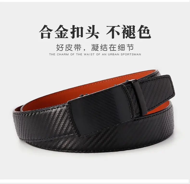 New Men's Black Genuine Leather Belt with Automatic Buckle — feature 3