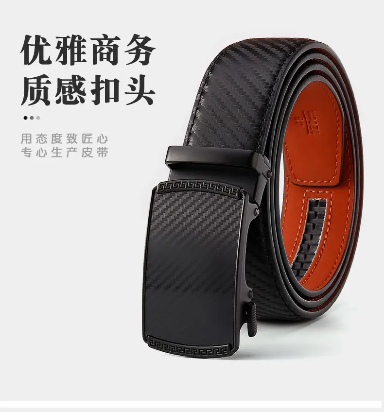 New Men's Black Genuine Leather Belt with Automatic Buckle — feature 4