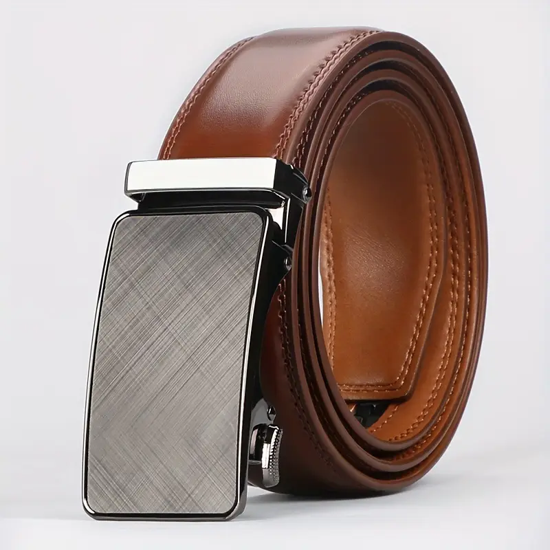 New Men's Black Genuine Leather Belt with Automatic Buckle