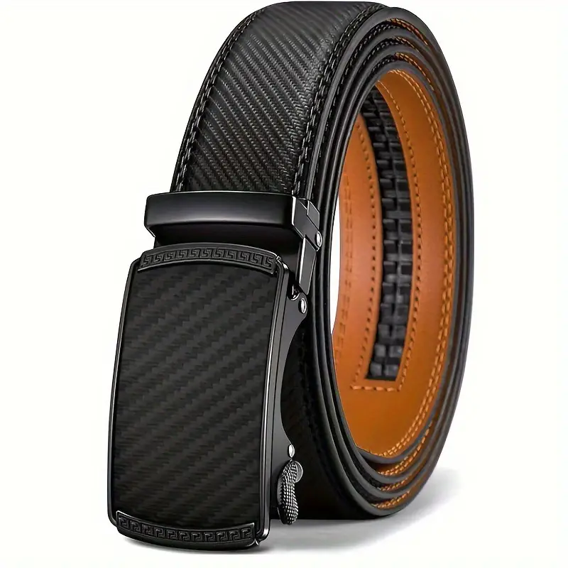 New Men's Black Genuine Leather Belt with Automatic Buckle