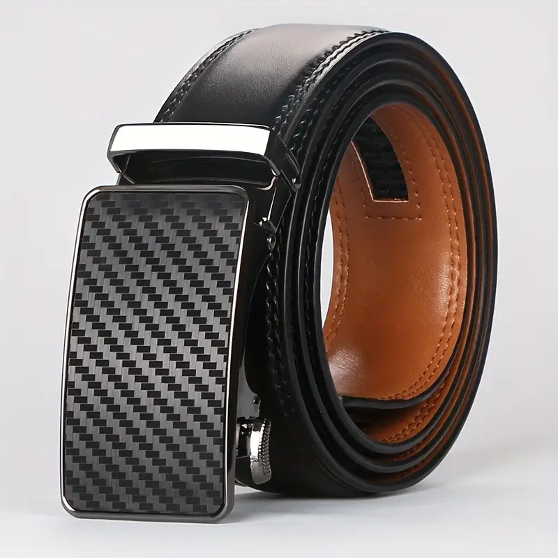New Men's Black Genuine Leather Belt with Automatic Buckle