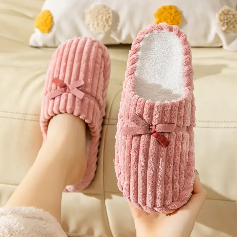 Winter Couple's Household Indoor Thick Bottom Corduroy fleece-lined Thickened Warm and Quiet Dirty Resistant Cotton Slippers for Women - Image 8