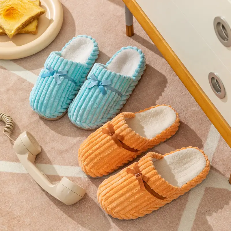 Winter Couple's Household Indoor Thick Bottom Corduroy fleece-lined Thickened Warm and Quiet Dirty Resistant Cotton Slippers for Women - Image 9