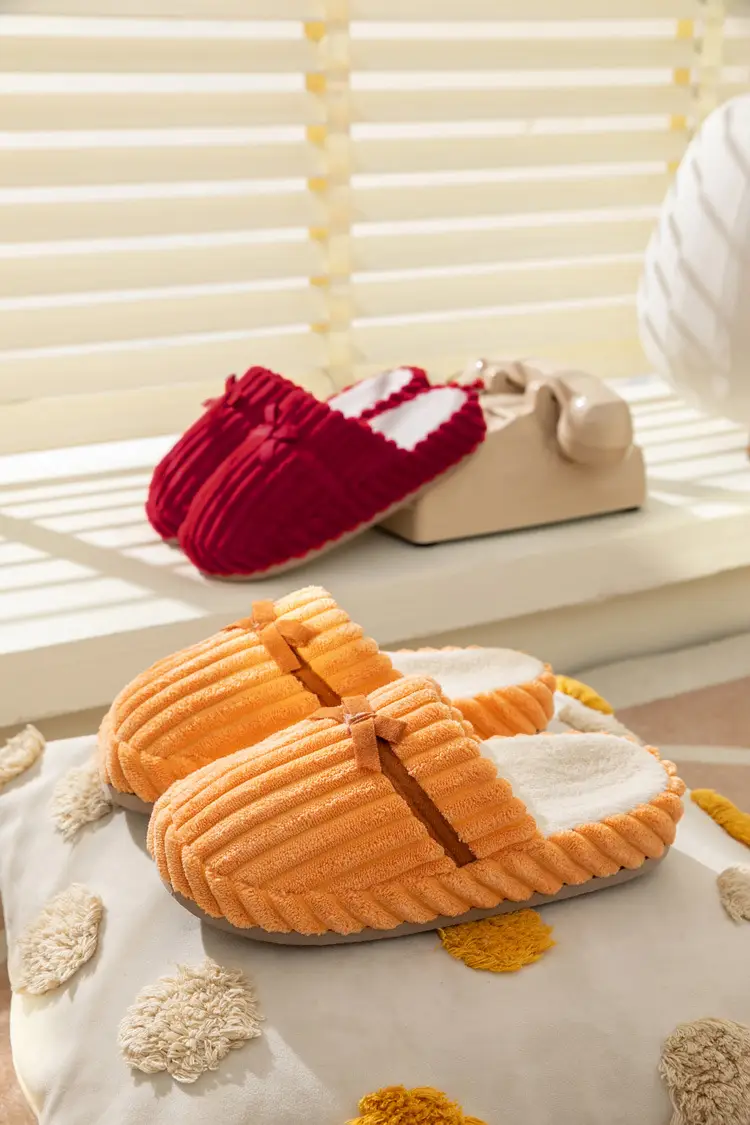 Winter Couple's Household Indoor Thick Bottom Corduroy fleece-lined Thickened Warm and Quiet Dirty Resistant Cotton Slippers for Women — feature 10