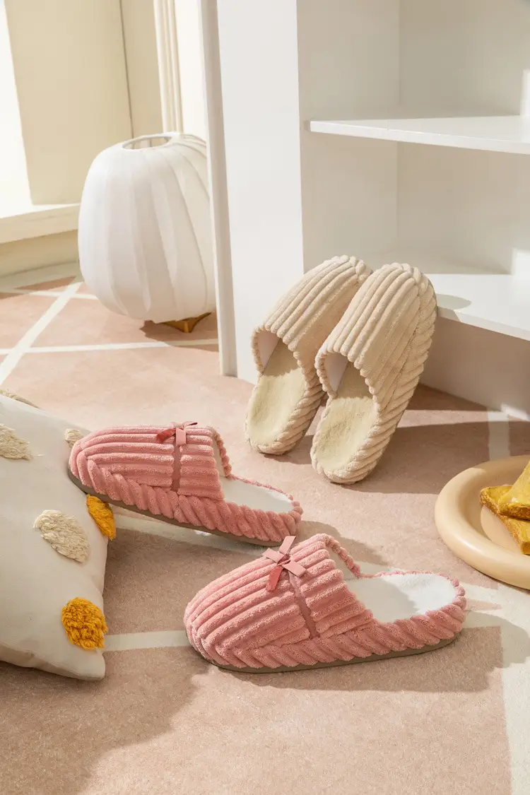 Winter Couple's Household Indoor Thick Bottom Corduroy fleece-lined Thickened Warm and Quiet Dirty Resistant Cotton Slippers for Women — feature 11