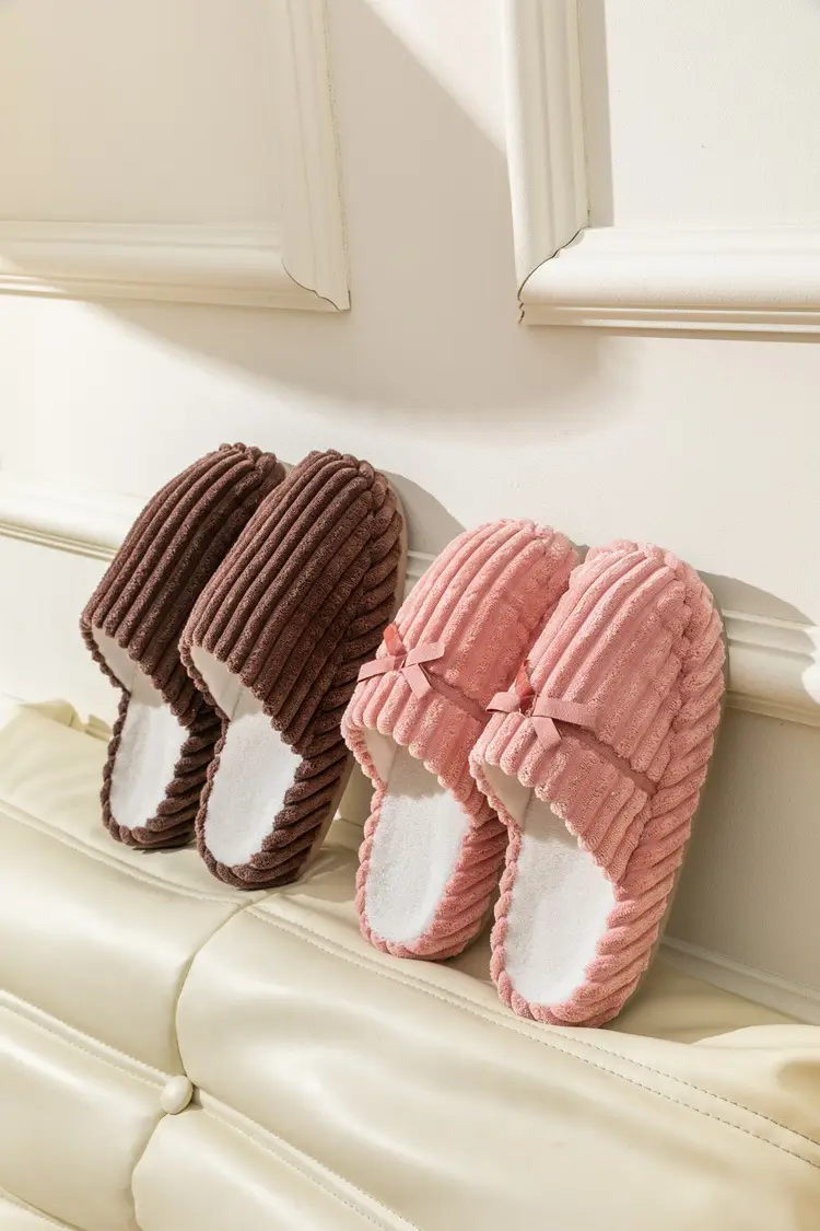 Winter Couple's Household Indoor Thick Bottom Corduroy fleece-lined Thickened Warm and Quiet Dirty Resistant Cotton Slippers for Women — feature 13