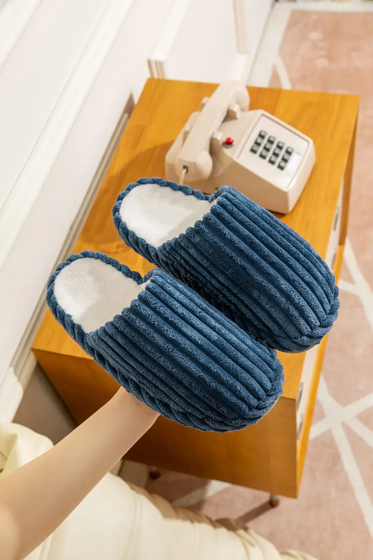 Winter Couple's Household Indoor Thick Bottom Corduroy fleece-lined Thickened Warm and Quiet Dirty Resistant Cotton Slippers for Women — feature 14
