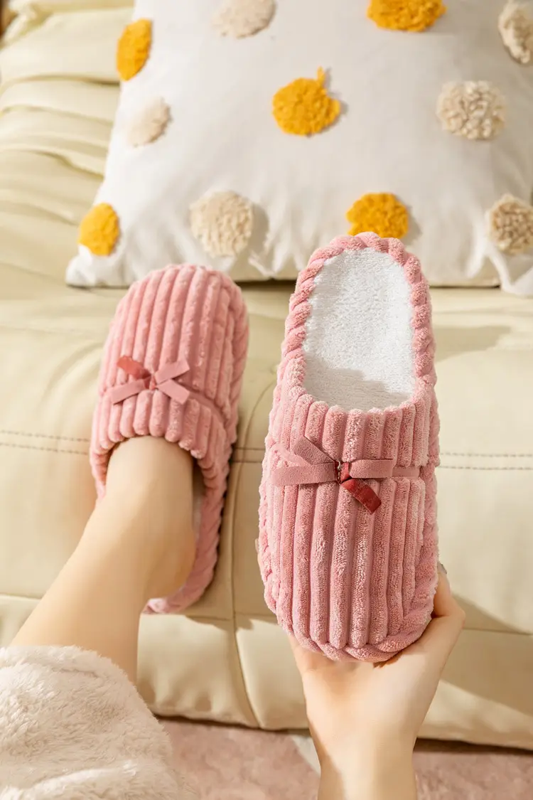 Winter Couple's Household Indoor Thick Bottom Corduroy fleece-lined Thickened Warm and Quiet Dirty Resistant Cotton Slippers for Women — feature 16