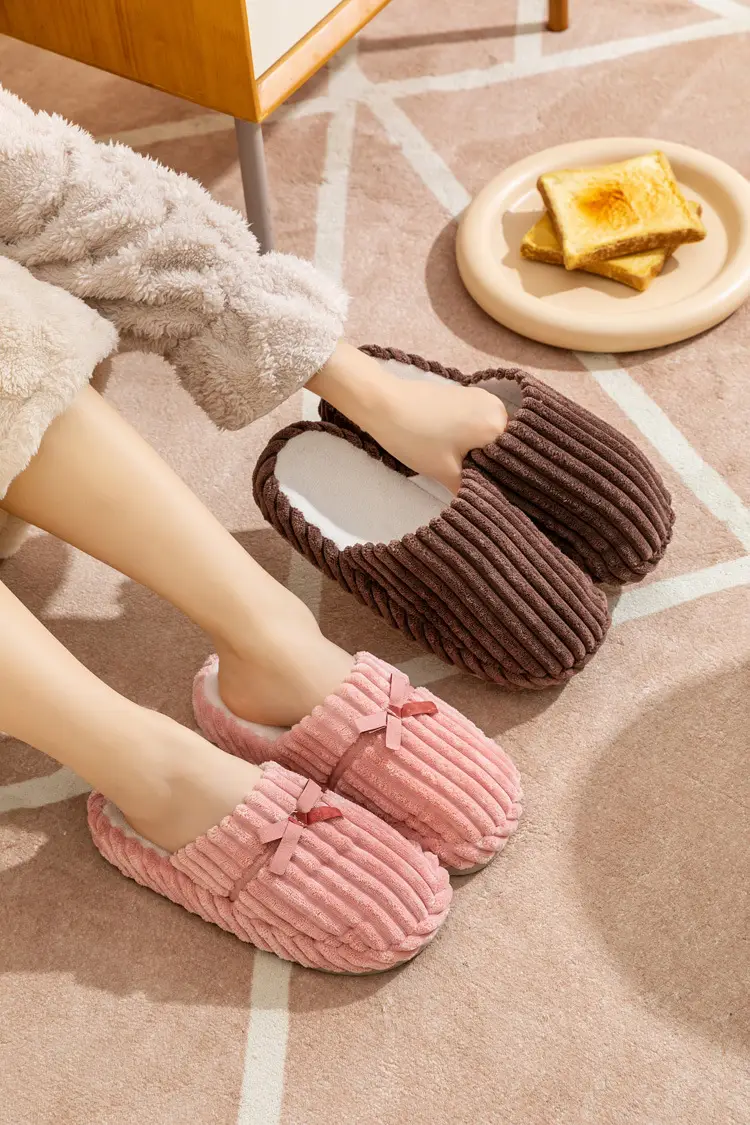 Winter Couple's Household Indoor Thick Bottom Corduroy fleece-lined Thickened Warm and Quiet Dirty Resistant Cotton Slippers for Women — feature 17