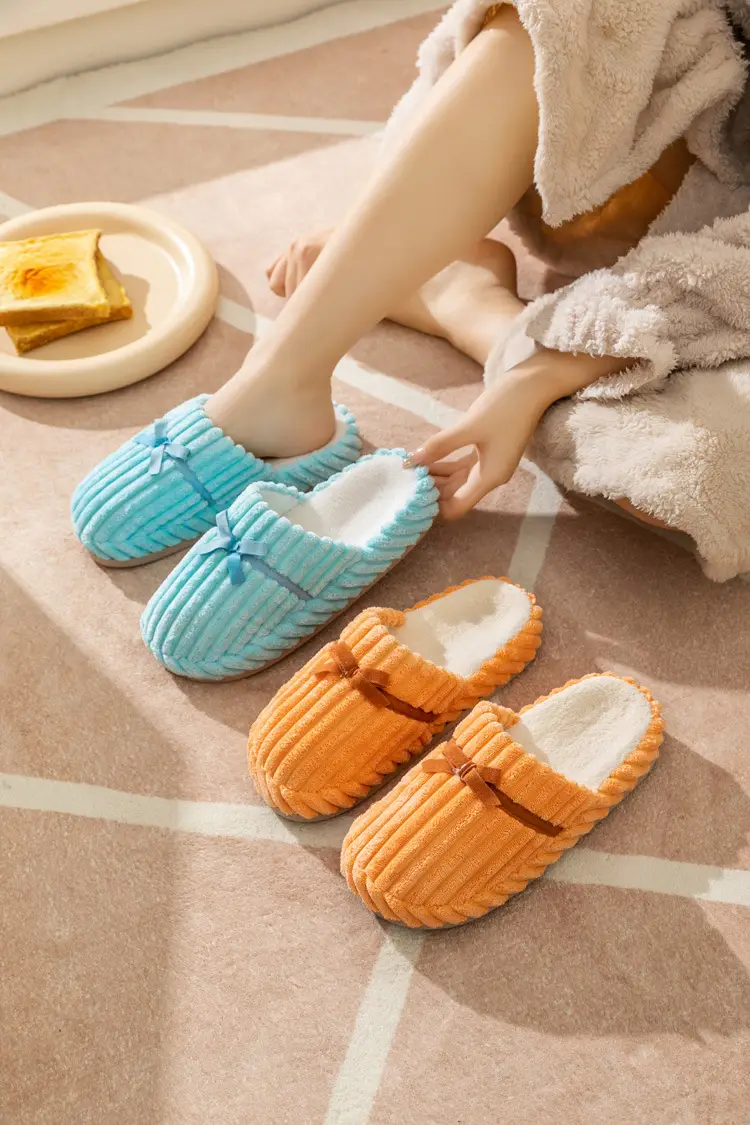 Winter Couple's Household Indoor Thick Bottom Corduroy fleece-lined Thickened Warm and Quiet Dirty Resistant Cotton Slippers for Women — feature 18