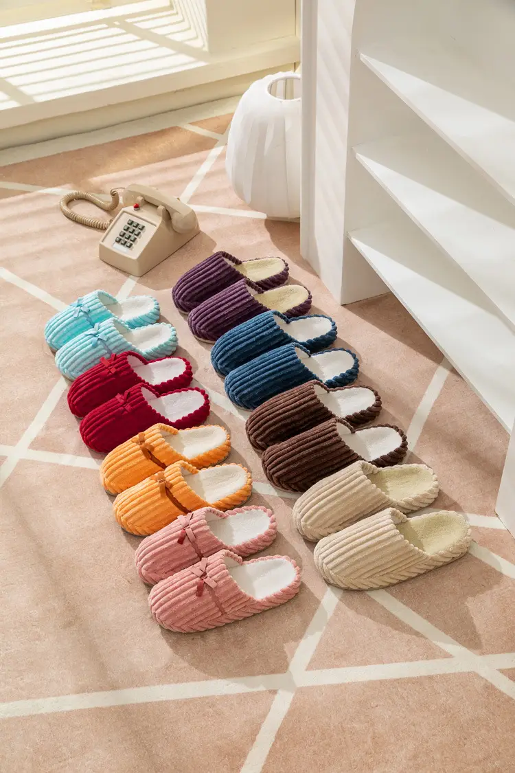Winter Couple's Household Indoor Thick Bottom Corduroy fleece-lined Thickened Warm and Quiet Dirty Resistant Cotton Slippers for Women — feature 9