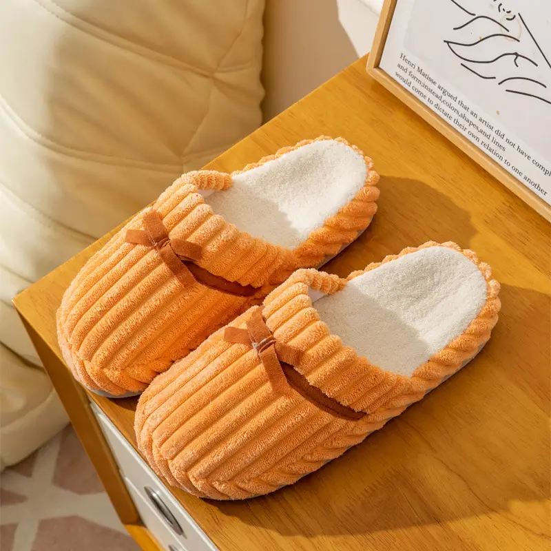 Winter Couple's Household Indoor Thick Bottom Corduroy fleece-lined Thickened Warm and Quiet Dirty Resistant Cotton Slippers for Women - Image 2