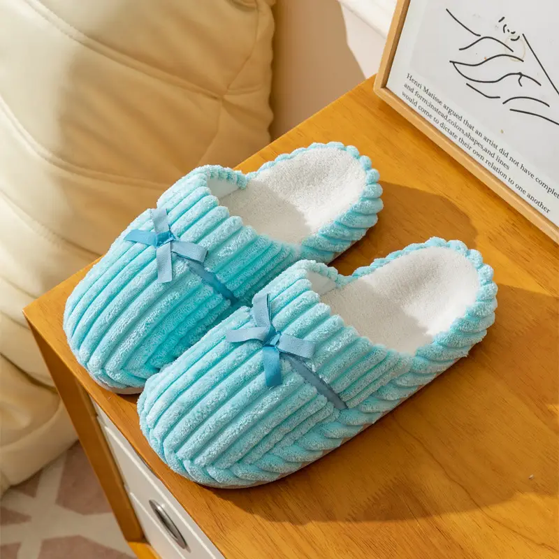 Winter Couple's Household Indoor Thick Bottom Corduroy fleece-lined Thickened Warm and Quiet Dirty Resistant Cotton Slippers for Women - Image 3