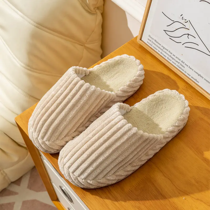 Winter Couple's Household Indoor Thick Bottom Corduroy fleece-lined Thickened Warm and Quiet Dirty Resistant Cotton Slippers for Women - Image 4