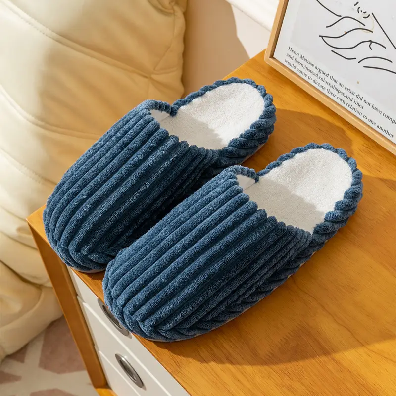 Winter Couple's Household Indoor Thick Bottom Corduroy fleece-lined Thickened Warm and Quiet Dirty Resistant Cotton Slippers for Women - Image 5