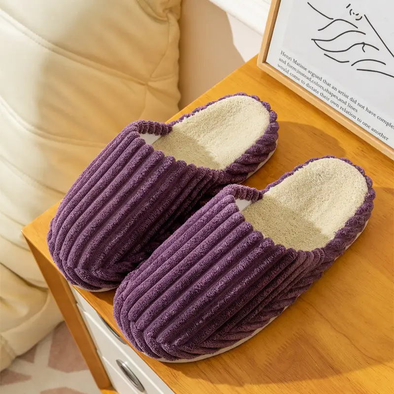 Winter Couple's Household Indoor Thick Bottom Corduroy fleece-lined Thickened Warm and Quiet Dirty Resistant Cotton Slippers for Women - Image 6