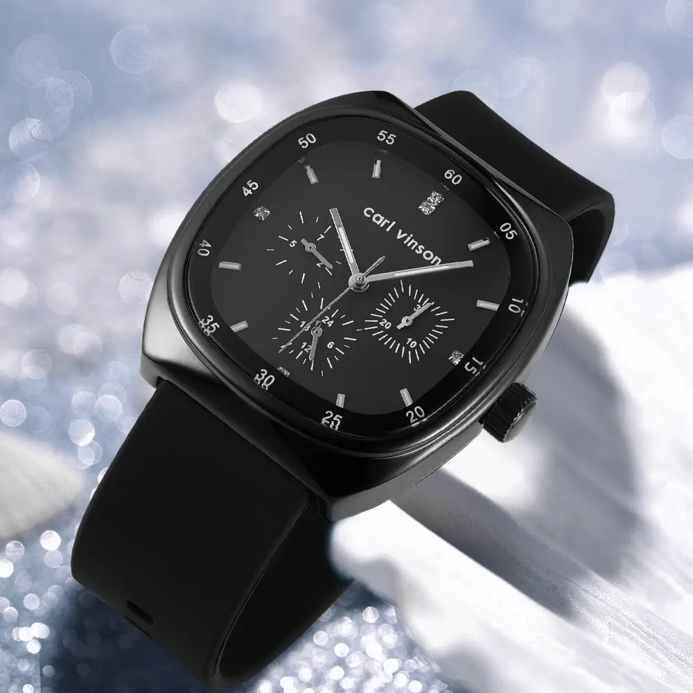 Black Square Silicone Couple Watch for Women - Image 5