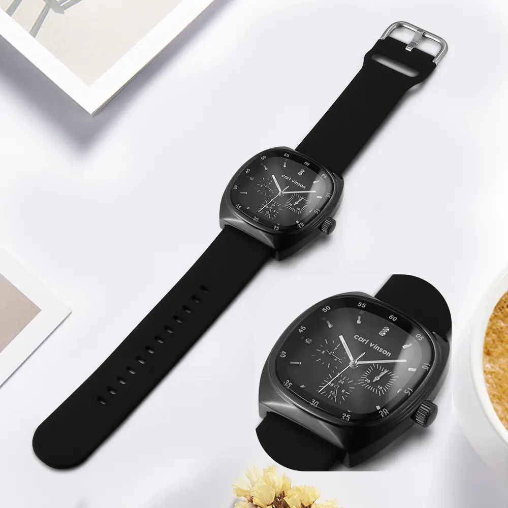 Black Square Silicone Couple Watch for Women - Image 6