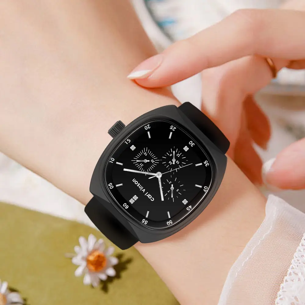 Black Square Silicone Couple Watch for Women - Image 7