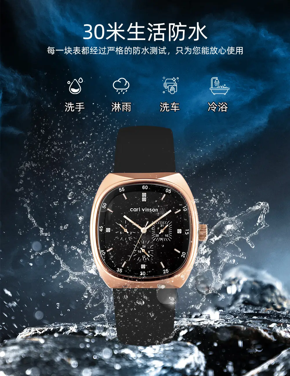 Black Square Silicone Couple Watch for Women — feature 11