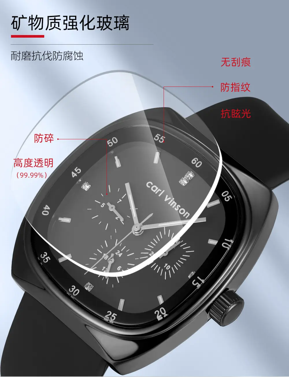 Black Square Silicone Couple Watch for Women — feature 12