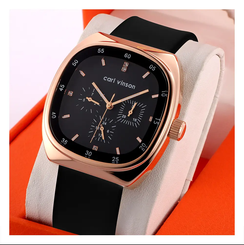 Black Square Silicone Couple Watch for Women — feature 17