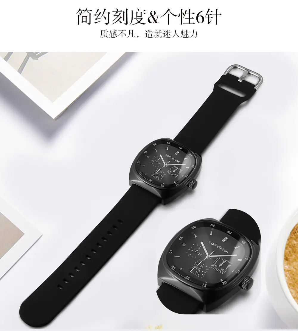 Black Square Silicone Couple Watch for Women — feature 18